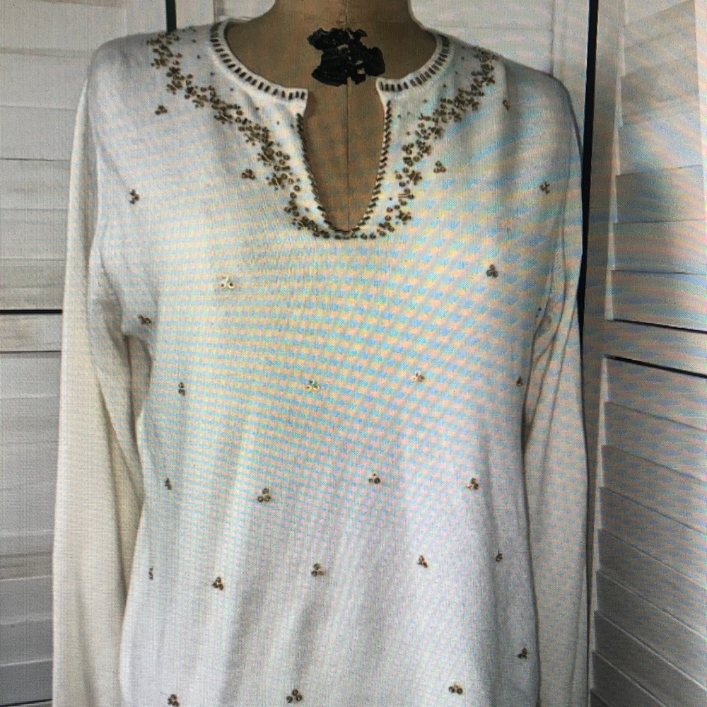 White Sweater with Gold Embellishments